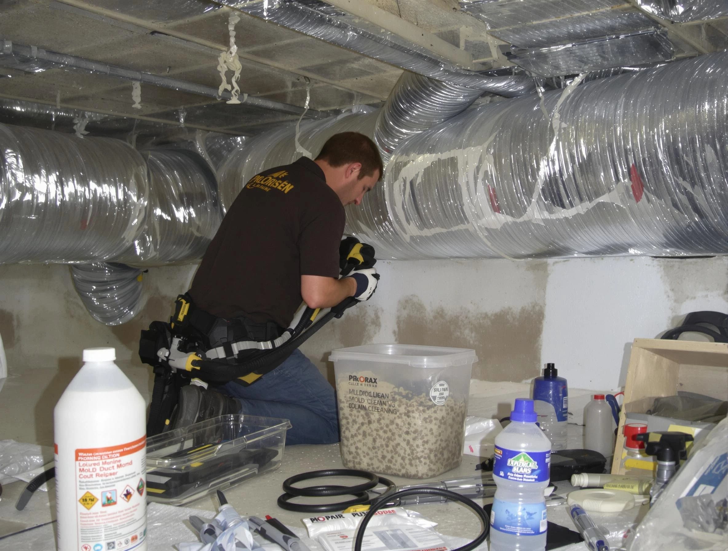 Tewksbury Air Duct Cleaning specialist performing professional mold removal from air ducts in Tewksbury