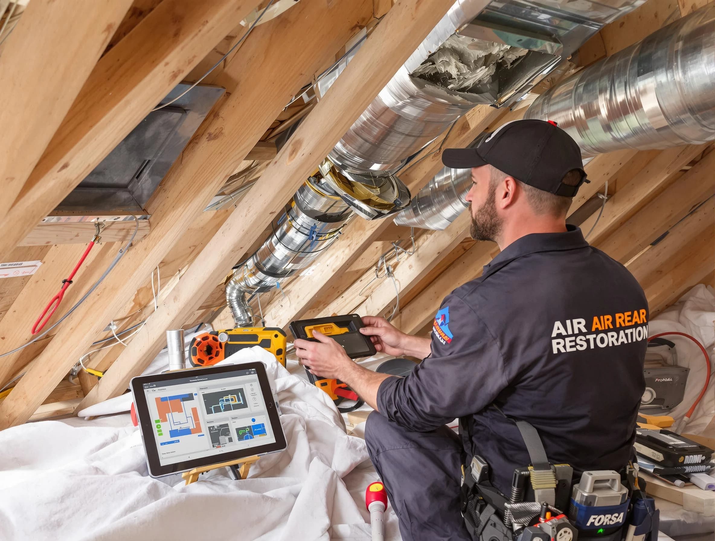 Tewksbury Air Duct Cleaning technician performing precise duct repair work in Tewksbury