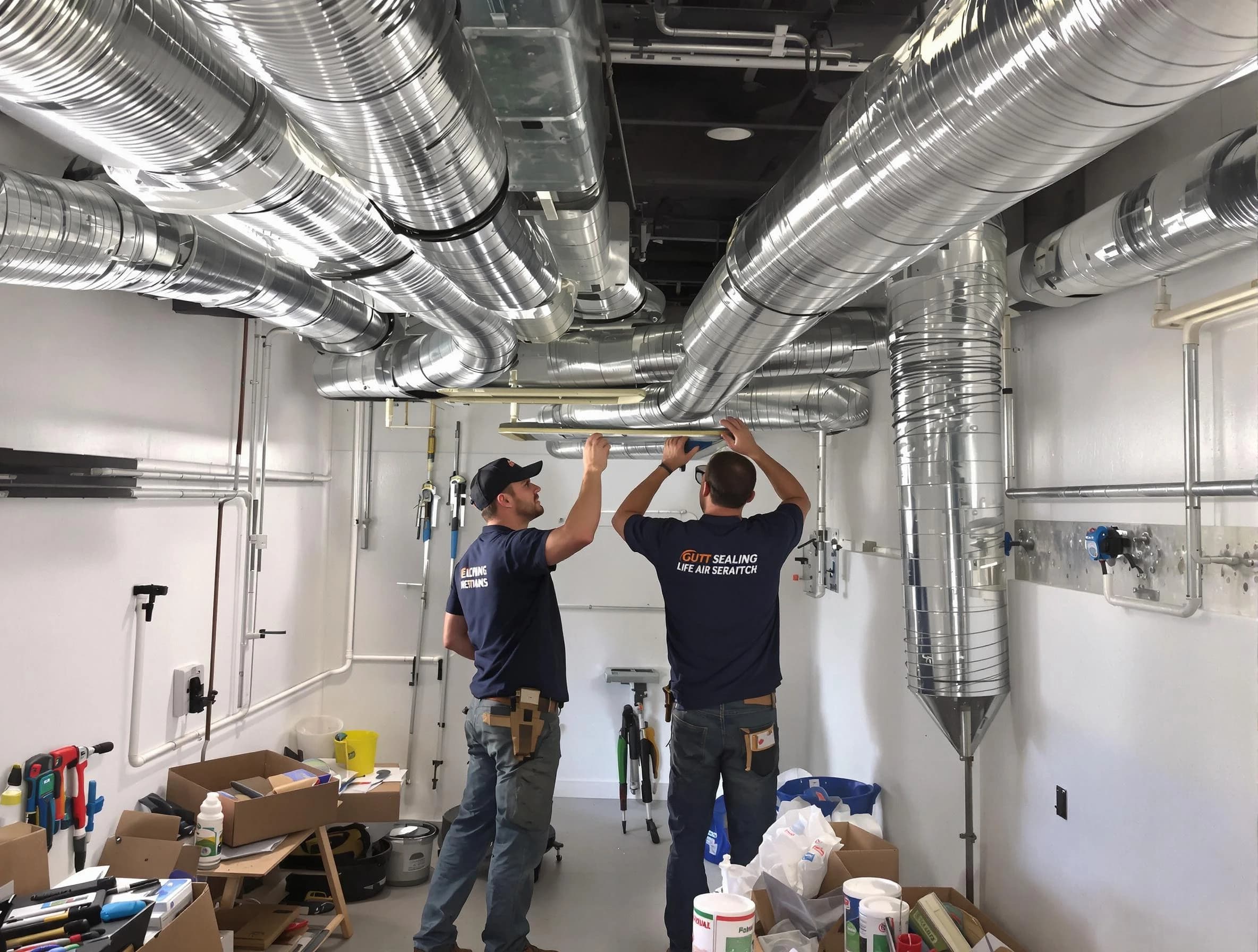 Tewksbury Air Duct Cleaning technician applying professional duct sealing solutions in Tewksbury