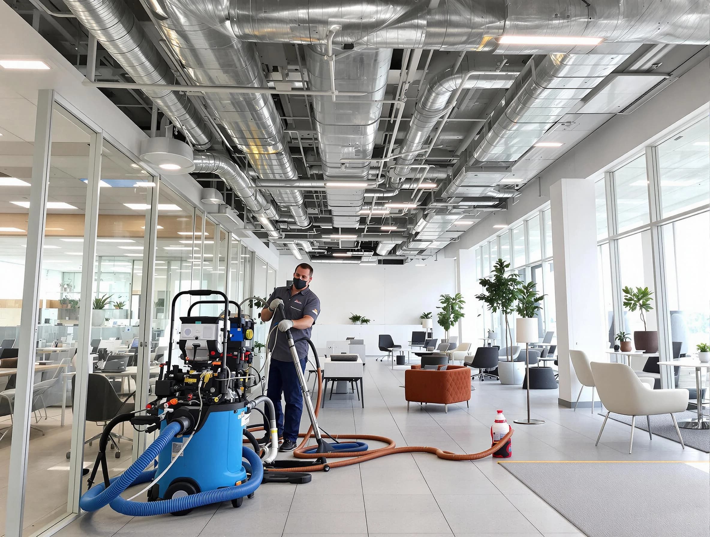 Tewksbury Air Duct Cleaning team conducting comprehensive commercial duct cleaning at a business location in Tewksbury