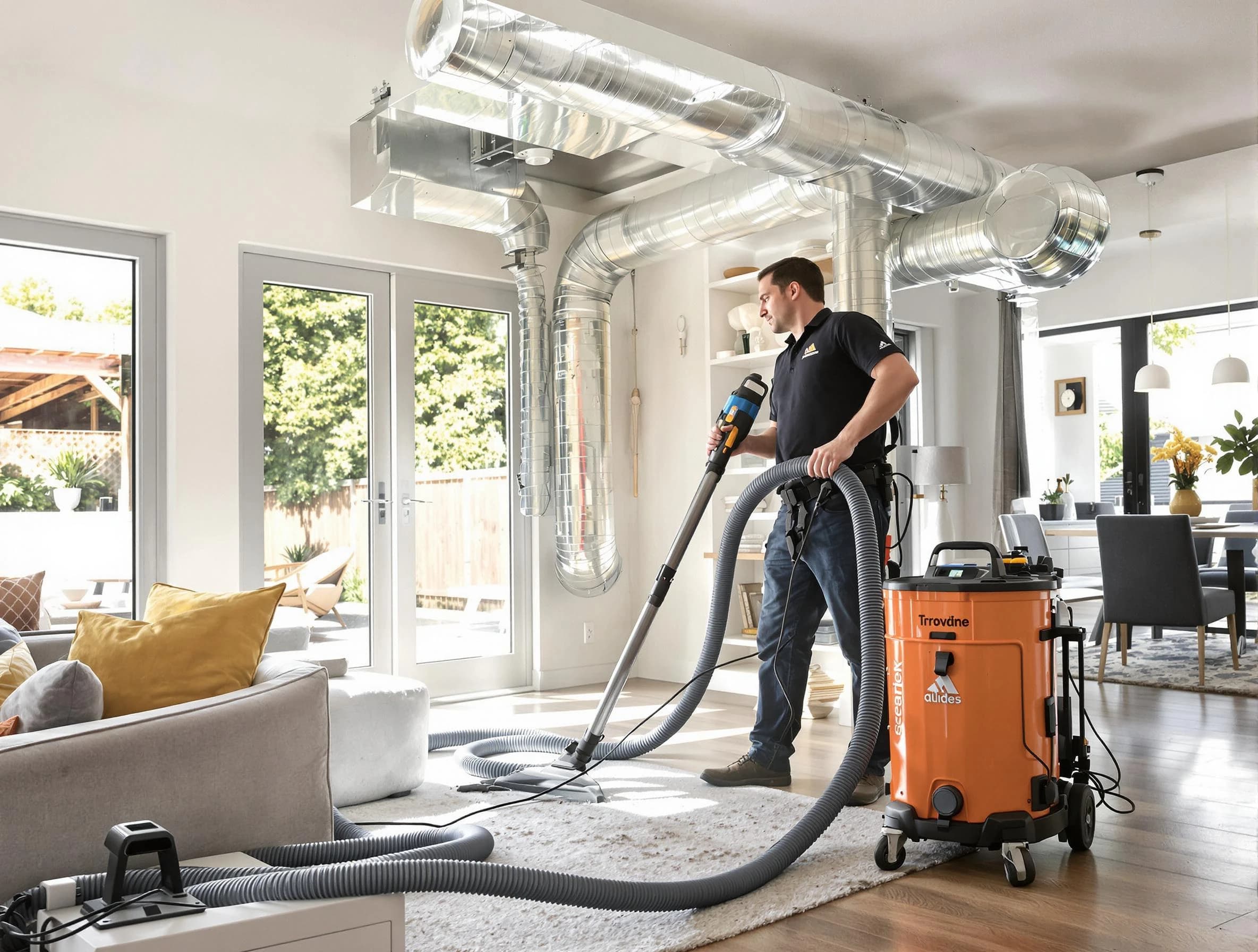 Tewksbury Air Duct Cleaning specialist performing thorough residential duct cleaning using advanced equipment in Tewksbury