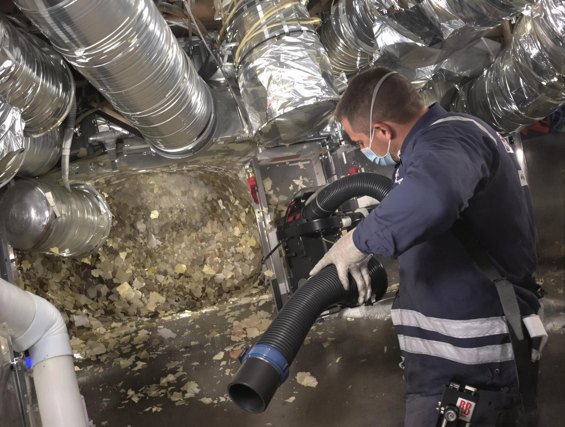 Tewksbury Air Duct Cleaning specialist operating negative pressure cleaning equipment for thorough duct maintenance in Tewksbury