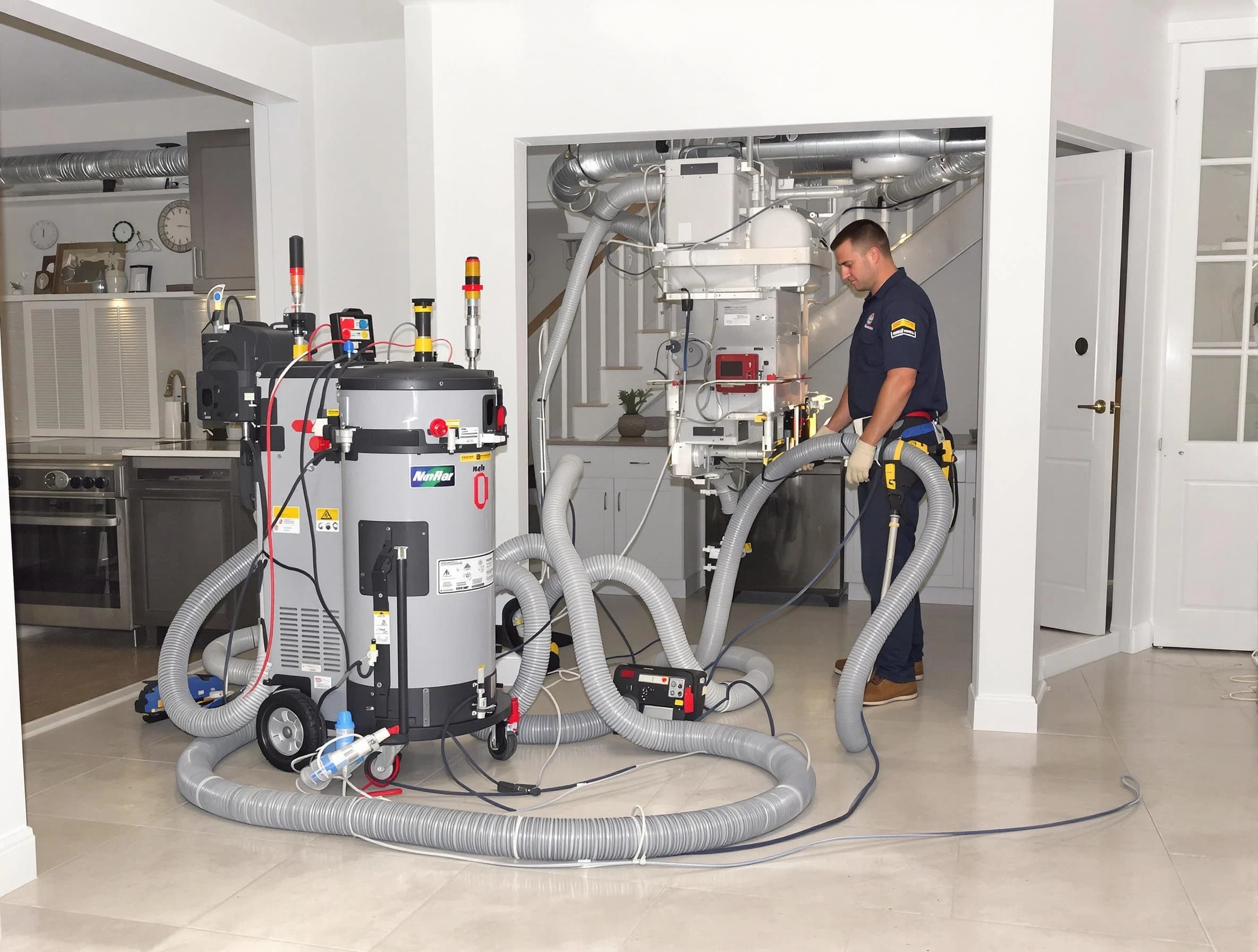 Tewksbury Air Duct Cleaning technician operating negative pressure cleaning equipment for thorough duct maintenance in Tewksbury