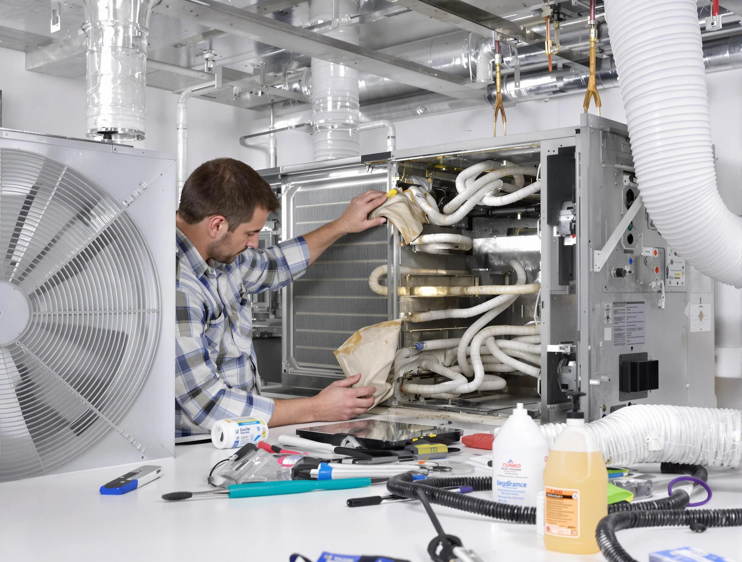 Tewksbury Air Duct Cleaning specialist performing precision AC coil cleaning in Tewksbury