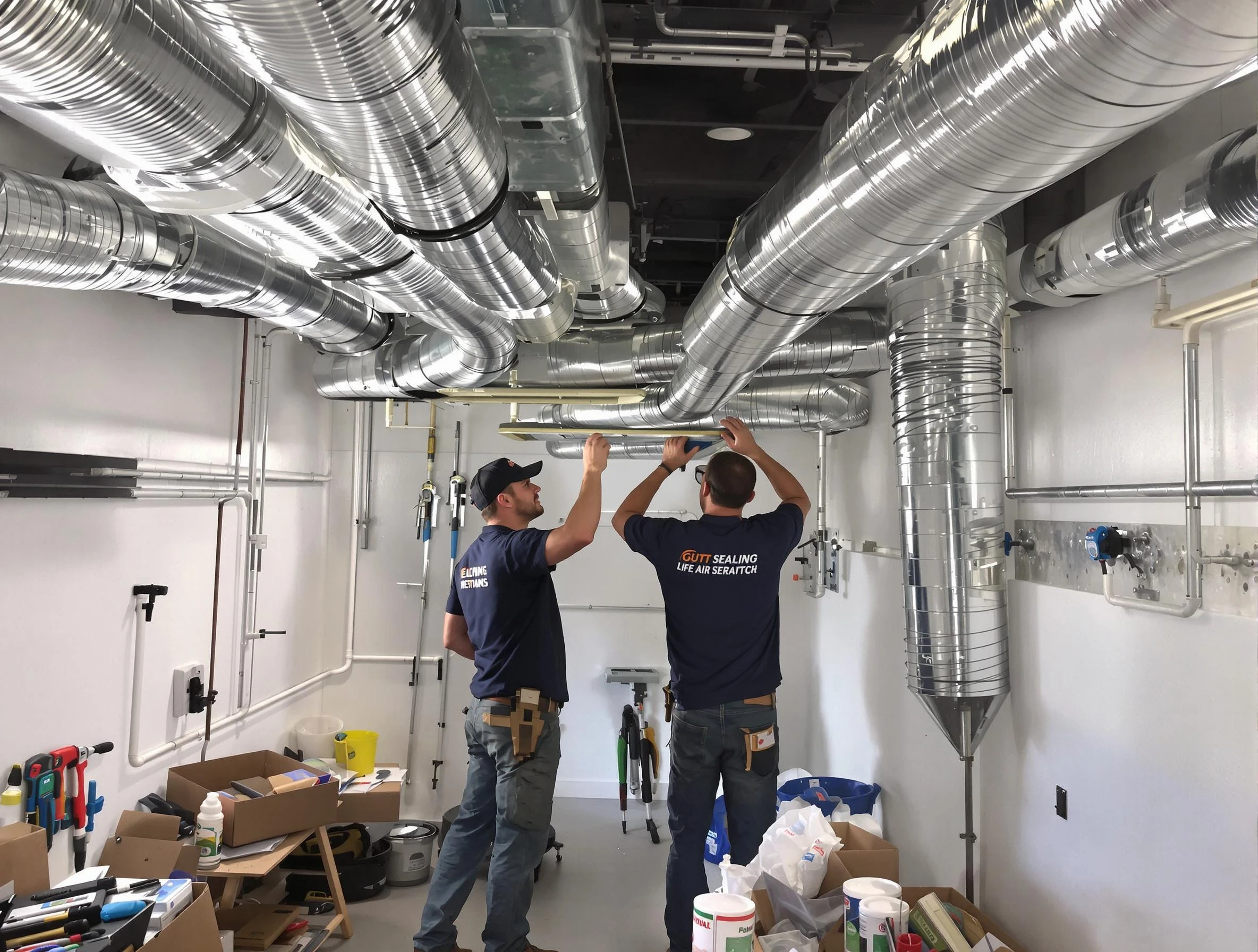 Tewksbury Air Duct Cleaning technician applying professional duct sealing solutions in Tewksbury